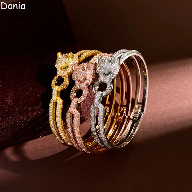 Donia jewelry new European and American fashion leopard titanium steel micro-set AAA zircon luxury retro bracelet