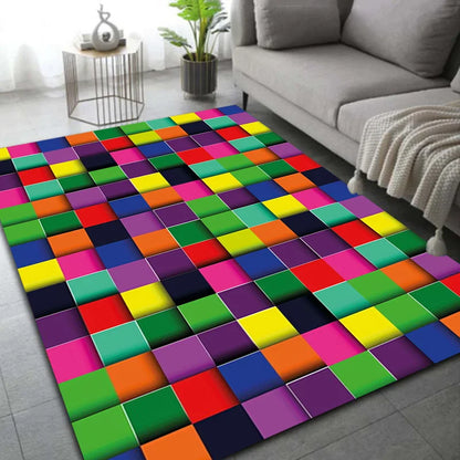 Large Area Rug 3D Block Flannel Carpets for Living Room Bedroom Anti-Slip Floor Mat Kitchen Tapete Memory Foam Carpet  коврик