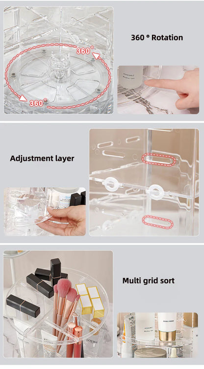 Acrylic Dressing Table Skincare Products Store Rack Cosmetics Storage Box 360 Rotating Lipstick Sorting Box Desktop Makeup Case