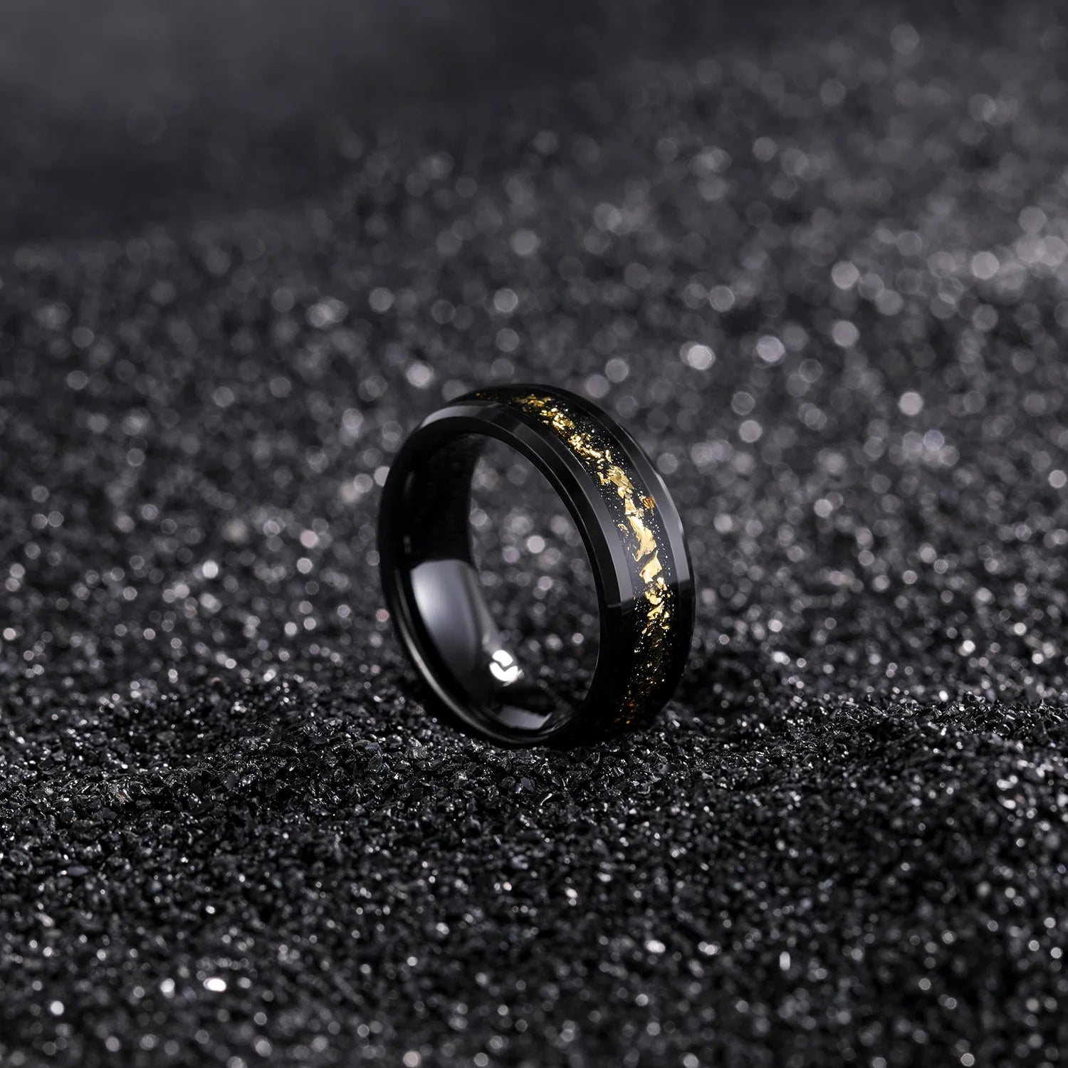 Tungsten Carbide Steel Ring Black Inlaid Gold Color Foil Wedding Ring for Men and Women Jewelry Wholesale