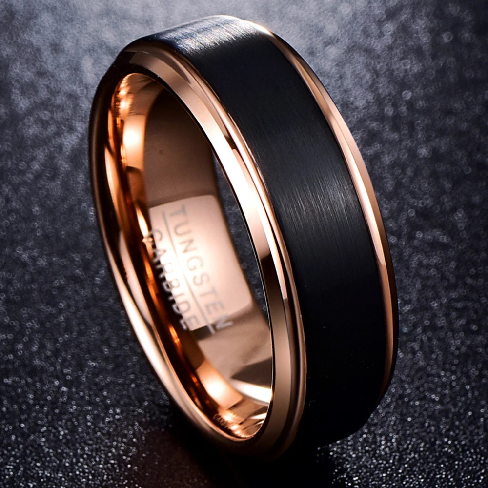 Rose Gold Plated Tungsten Carbide Rings.