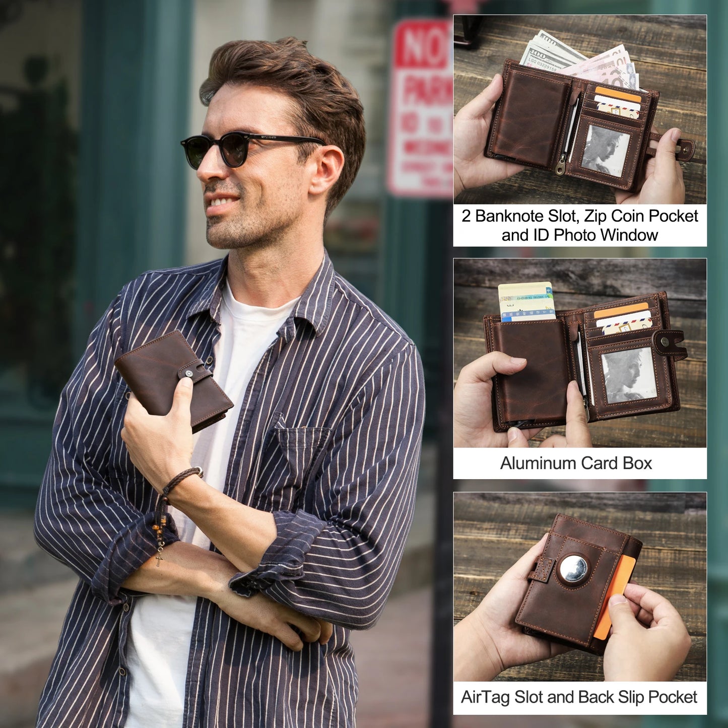 Luxury Brand Airtag Wallet Men Leather RFID Aluminum.