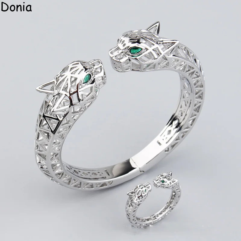 Donia Jewelry's new creative hollow double-headed leopard bracelet European and American popular palace luxury bracelet ring set