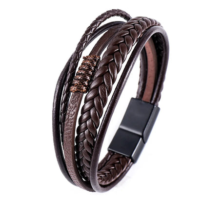 Trendy Leather Bracelets Men Stainless Steel.