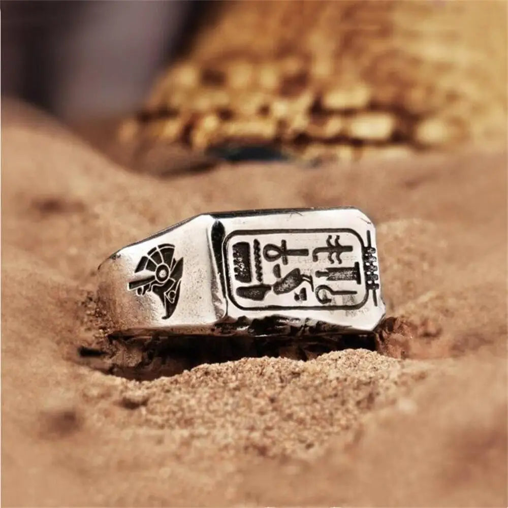 Vintage Egyptian Life Cross Ring For Men Fashion Punk Silver Color Arubis Horus Eye Totem Open Ring Jewelry Couple Accessories