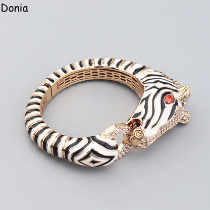 Donia Jewelry European and American fashion zebra titanium steel micro-set zircon animal luxury bracelet