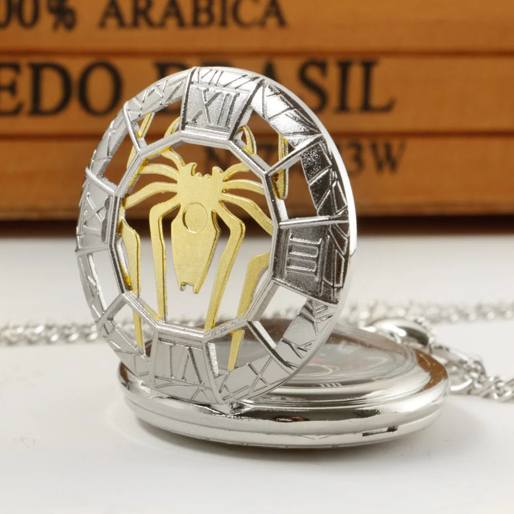 Creative Golden Spider Pattern Hollow out Design Pocket Watch.