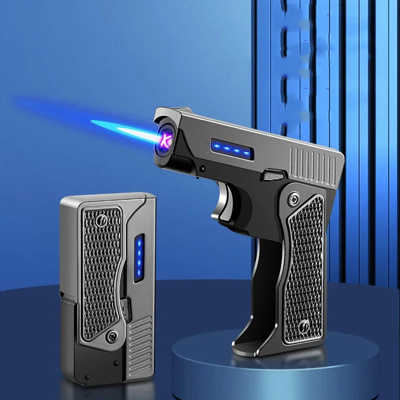 Metal windproof gas lighter USB pistol type.