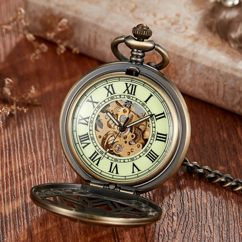 Maple Leaves Rhombus Luminous Mechanical Pocket Watch.