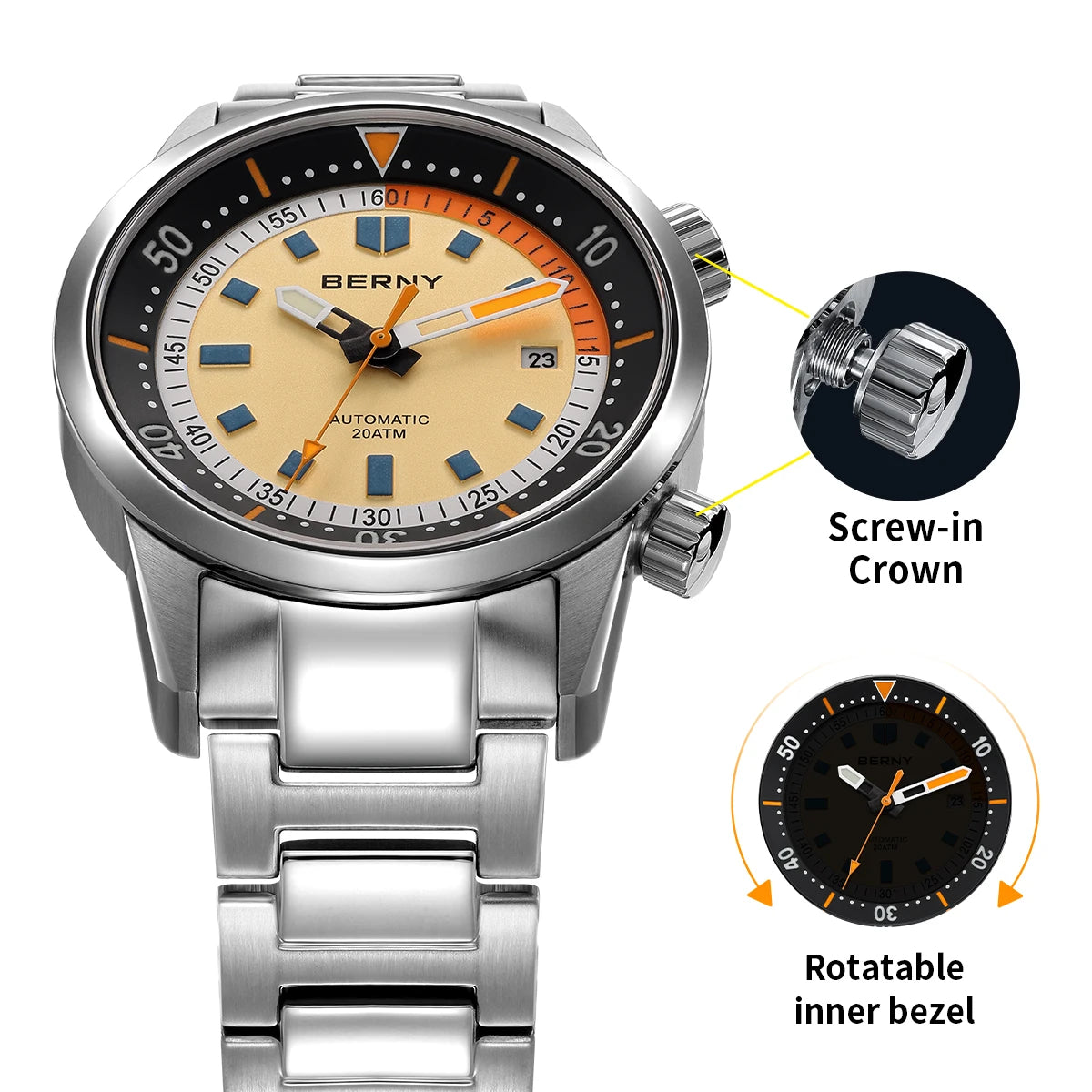 BERNY Automatic Diving Watch for Men.