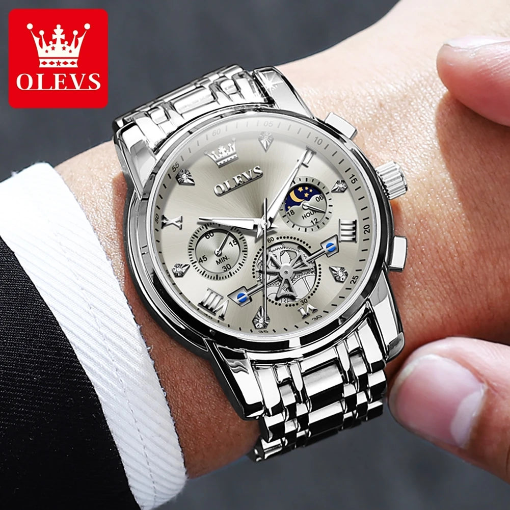 OLEVS Stainless Steel Men's Watches Chronograph Moon .