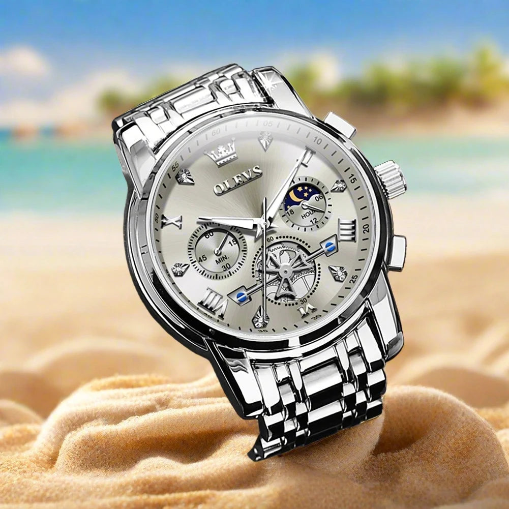 Stainless Steel Men's Watches Chronograph Moon.