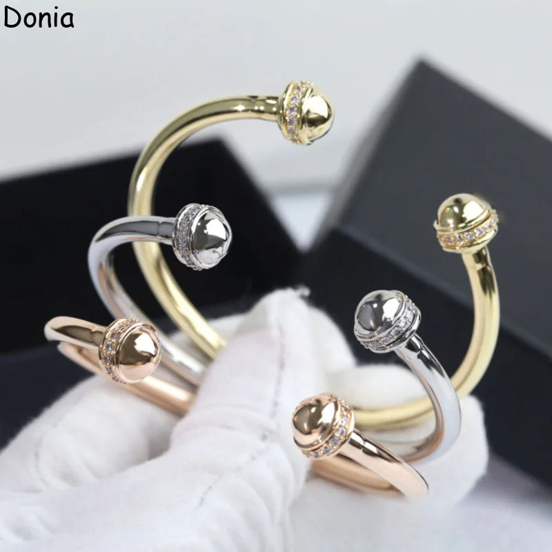 Donia Jewelry European and American fashion double-headed round bead titanium steel micro-set zircon opening luxury bracelet