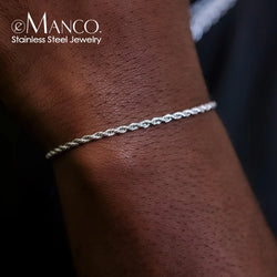 eManco for Woman Man Hip Hop Punk Silver Color Stainless Steel Fashion Jewelry 2/3/4/5MM Twisted Rope Chian Bracelet