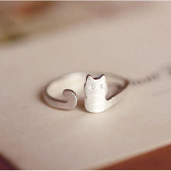 Silver Cat Ring For Fashion Women Jewelry.