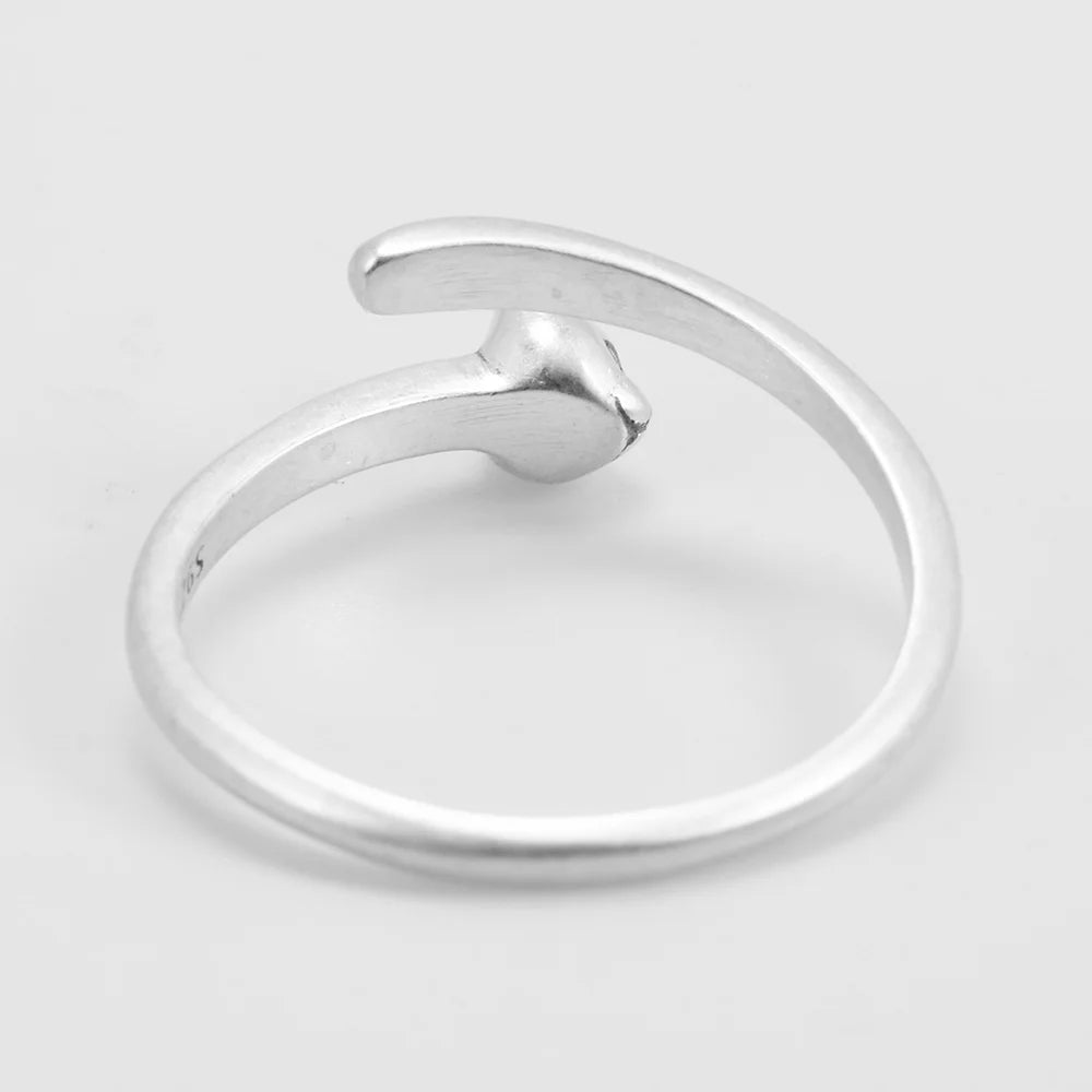 Cute Cat Matte Open Adjustable Silver Ring for Women