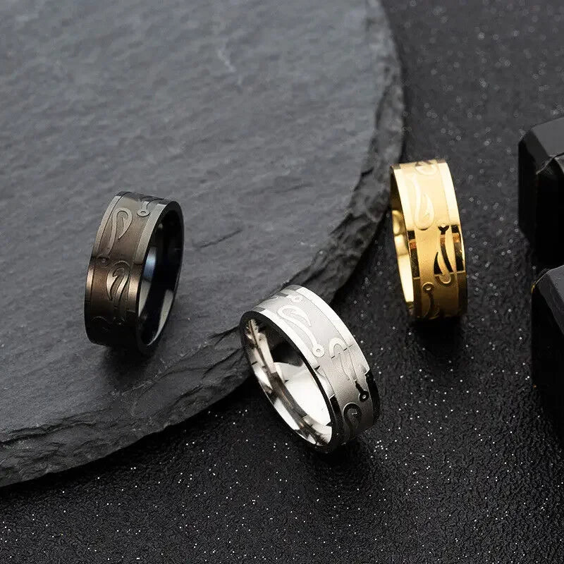 CHUANGCHENG Simple and Personalized Fishing Hook Pattern Stainless Steel Men's Rings Size 6-13