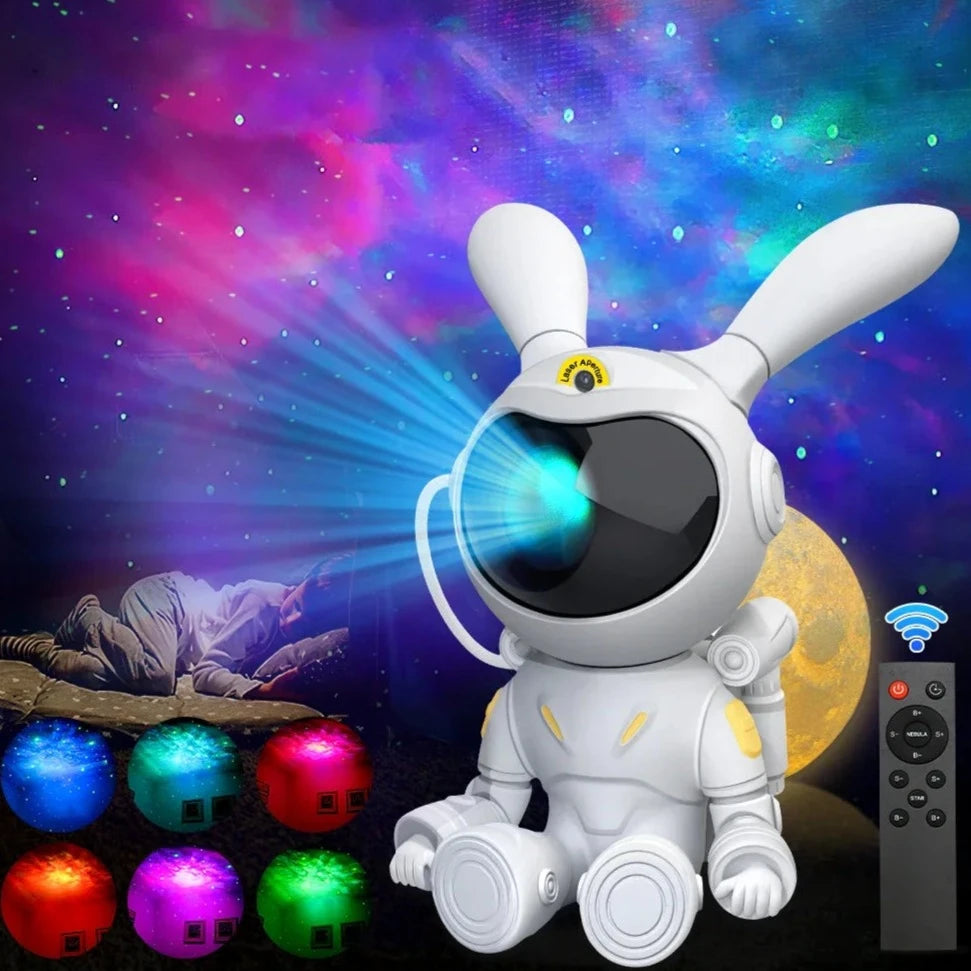 Rabbit astronaut night light, Galaxy star projector, Celestial night light, Space-themed lamp, Astronaut rabbit light, Kids night light, Nursery decor, Starry sky projector, LED night light, Children&