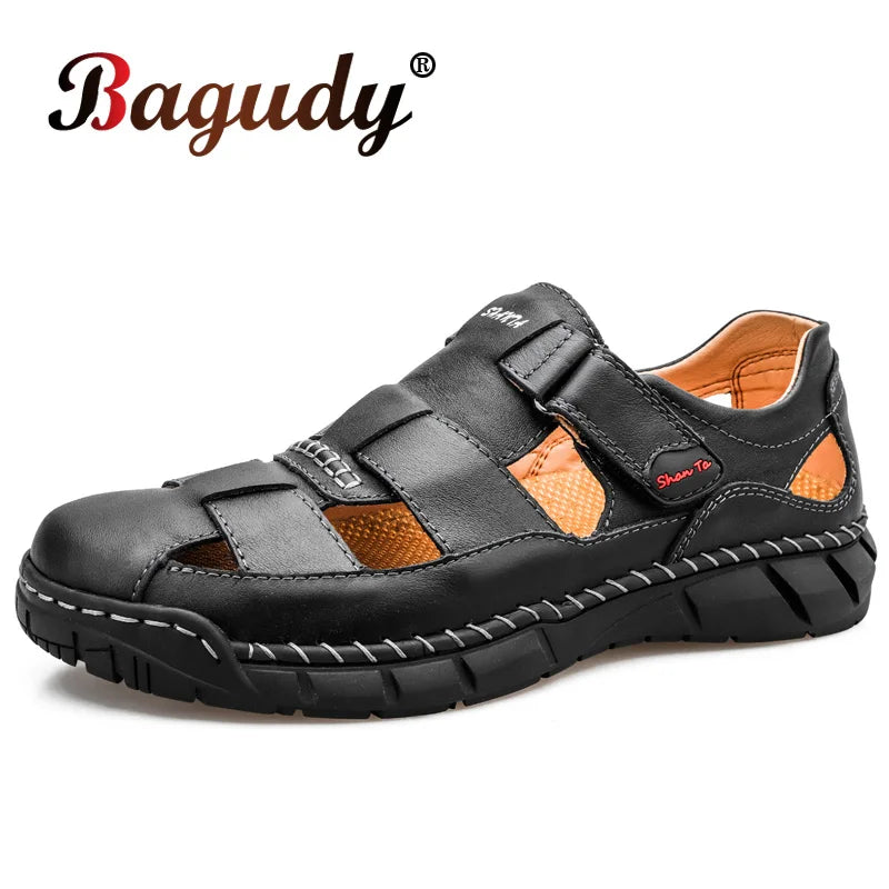 Genuine Leather Men Sandals Summer Breathable Men Beach sandalias Man Fashion slippers Comfortable Men&