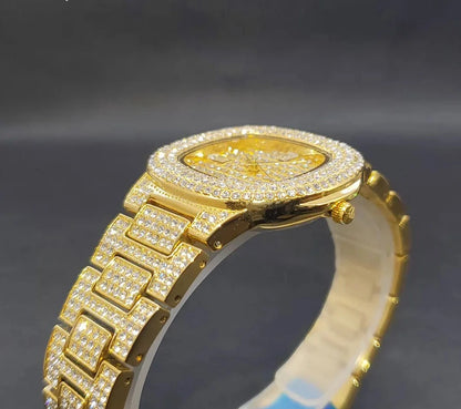 Quartz Watch For Women Luxury Gold Full Diamond.