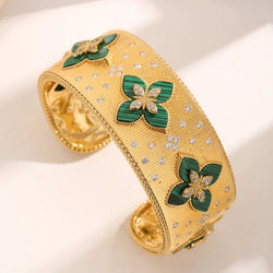 Donia Jewelry Fashion Flower Titanium Steel Micro-Inlaid AAA Zircon Luxury Retro Brushed Bracelet