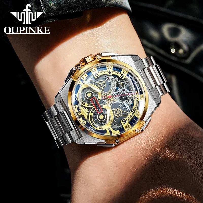 OUPINKE 3266 Luxury Hollow Men Automatic Mechanical Watch High Italian Designer Collaboration Design Date Timing Code Men Watch