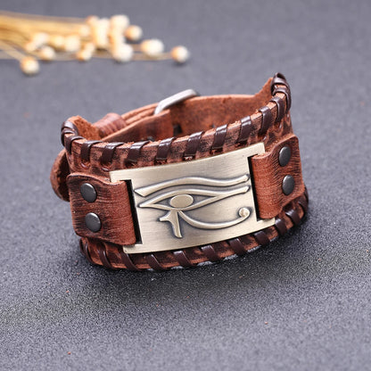 Eye of Horus Leather Bracelet Vikings Wiccan Ancient Egyptian Amulet Gothic Wristband for Men Women Gift