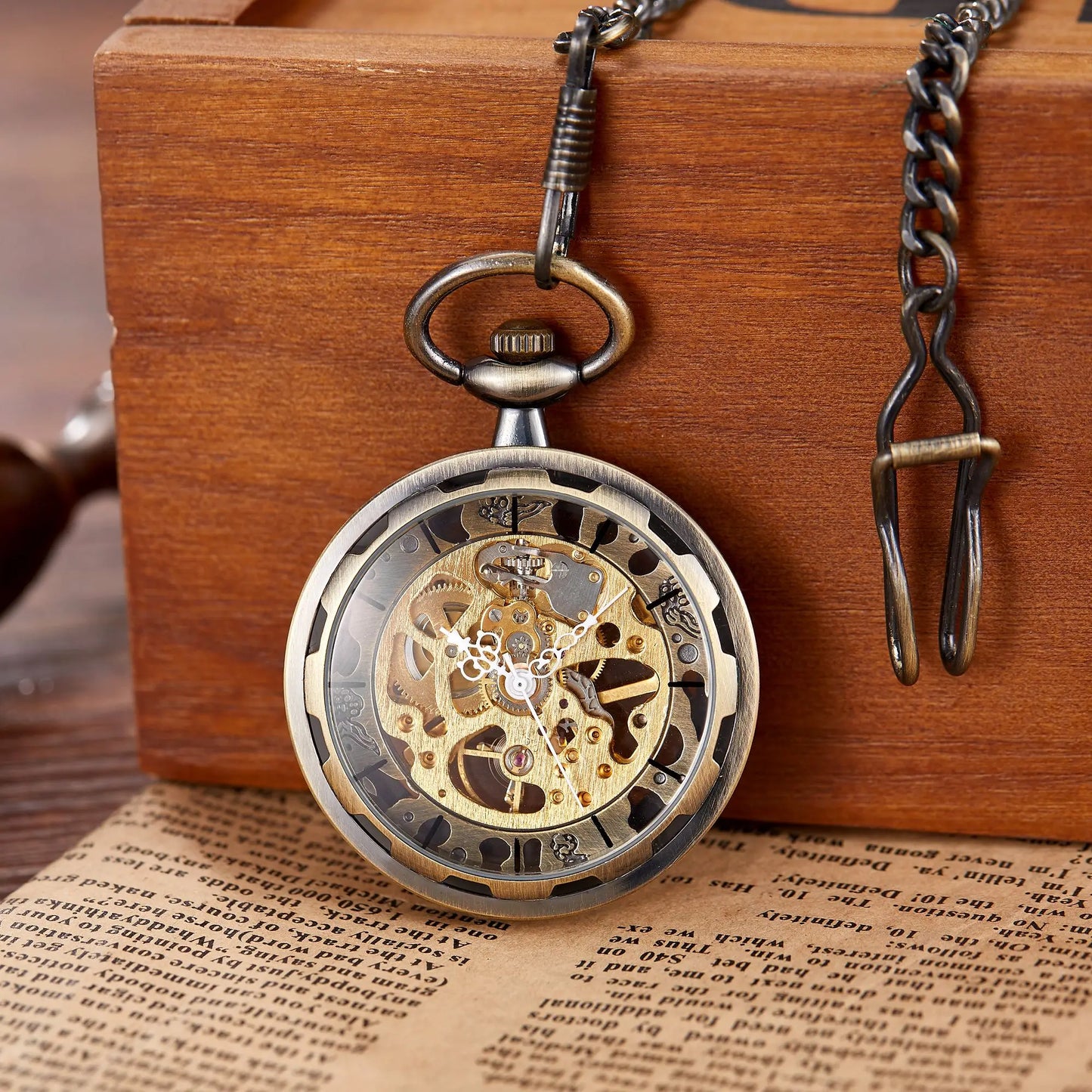 Retro Steampunk Skeleton Mechanical Pocket Watch