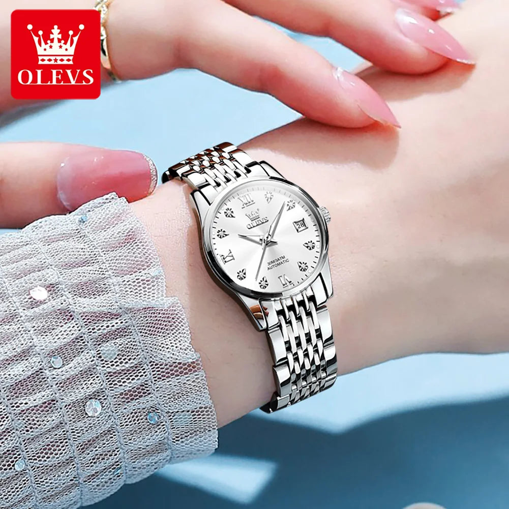 Fashion Business Silver Stainless Steel Women Mechanical Watches Top Brand Luxury Waterproof Automatic Watch Woman