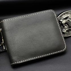 Top Genuine Leather Handmade Stitches Bifold Bussiness Men Card Cash Wallet Gift