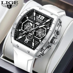 LIGE Square Man Watch Brand Luxury Fashion Silicone.