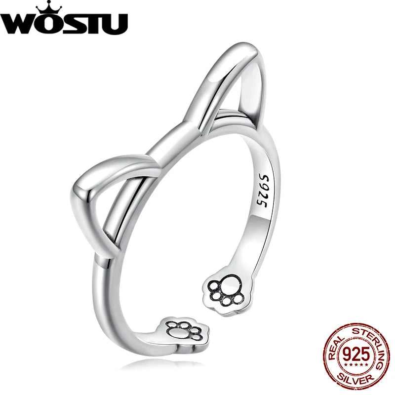 Fashion Silver Simple Cat Ring For Women.