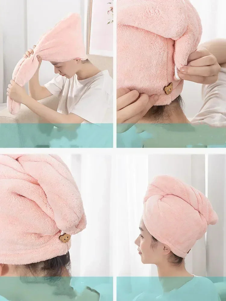 Microfiber Hair Towel Hair Cap with Button.