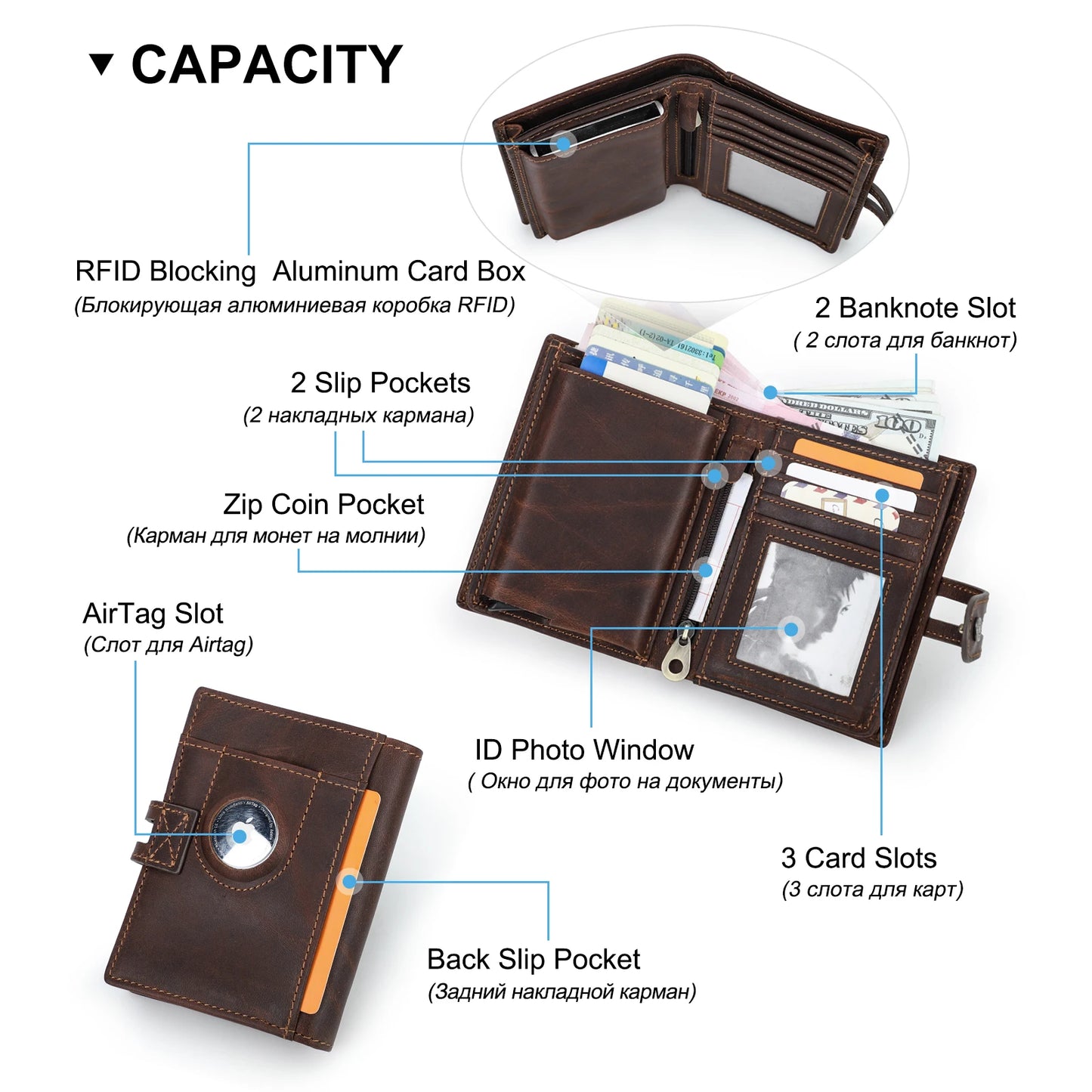 Luxury Brand Airtag Wallet Men Leather RFID Aluminum.