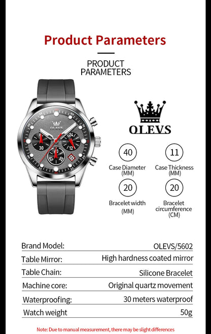 OLEVS Luxury Watch Men Silicone Strap Waterproof Luminous Chronograph