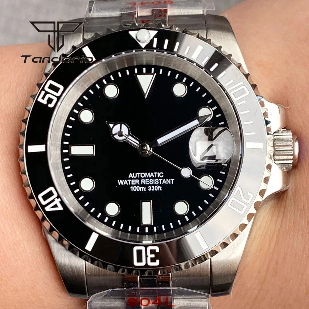 Tandorio NH35A Date Stainless Steel 40mm Dive Automatic Men Watch Sapphire Crystal Rotating Bezel Luminous Mechanical Wristwatch