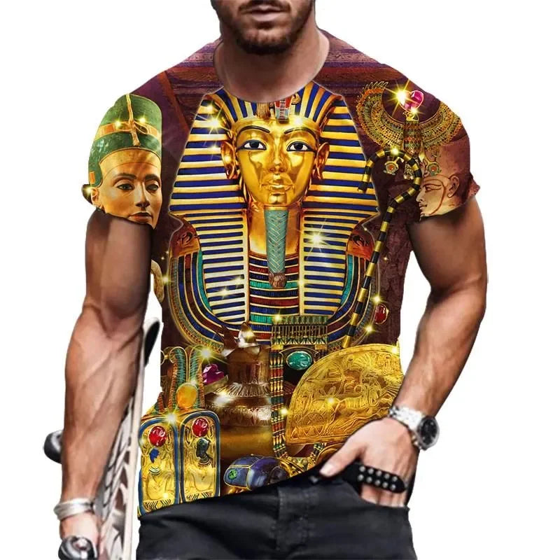 Men's T-Shirts 2022 Fashion Retro Style T-shirt Egyptian Elements 3D Printing Casual Breathable Men  Women Funny Short Sleeves