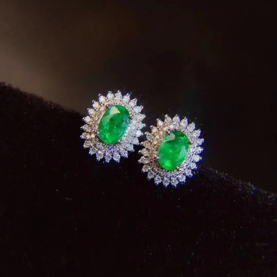 European and American Explosion of Natural Emerald Earrings 925 Silver Plated Platinum 4*6mm Lady Birthday Gift