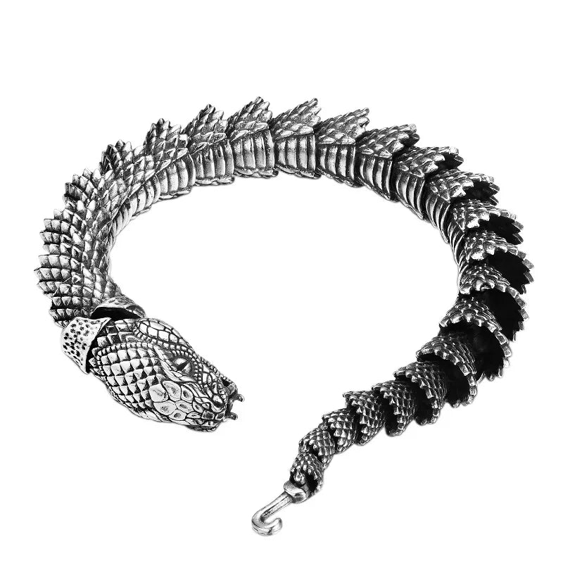 S925 Silver Domineering Men's Bracelet Thick Dragon Python Trendy Personality Vintage Jewelry Accessories