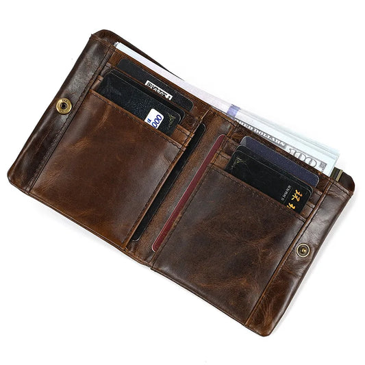 New Fashion Business Men's Wallets Genuine Leather Crazy Horse Leather Short Organizer Wallet Boy Brand Luxury Card Holder Purse