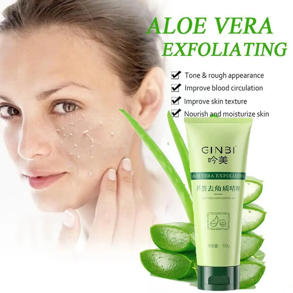 Aloe vera exfoliating gel, Face scrub, Peeling gel, Moisturizing scrub, Oil control, Skin care product, Beauty care, Refreshing scrub, Gentle exfoliation, Facial treatment, Body scrub, Smooth skin, Radiant complexion, Skincare routine, Natural ingredients,