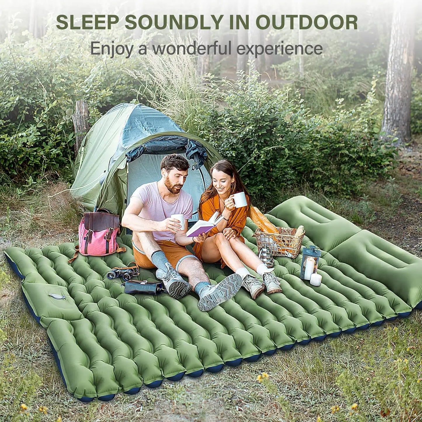 Camping Inflatable Mattress Couple Portable Sleeping Air Matt Double Tent Camping Air matt with Camp Pillow for Tourism Hiking