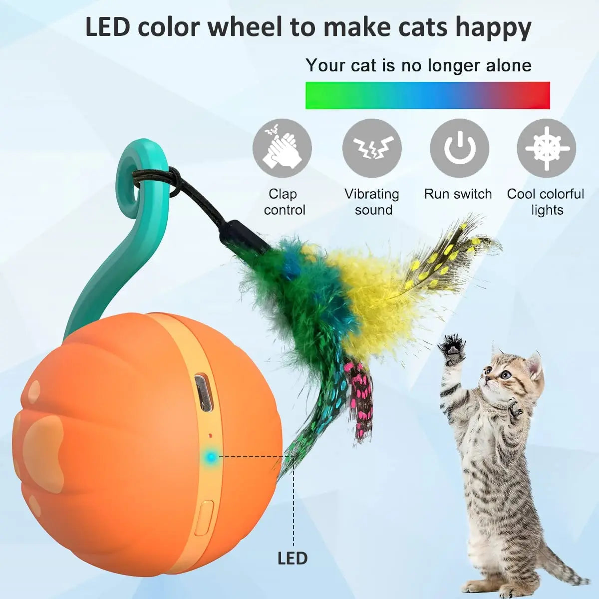 ATUBAN Cat Toy Smart Robotic,Cat Toys for Indoor Cat, Automatic Moving Ball with Feather Kitten Toys in Pack.USB Rechargeable