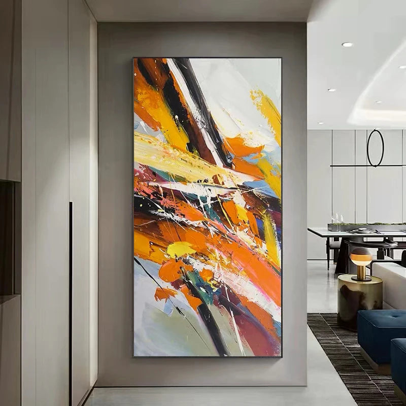 Pure Hand-painted Oil Painting Orange Modern Abstract Corridor Decoration Painting Living Room Vertical Version Hanging Painting