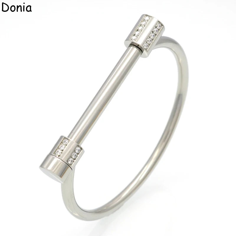 Donia jewelry European and American fashion stainless steel horseshoe titanium steel micro-set zircon C-shaped screw bracelet