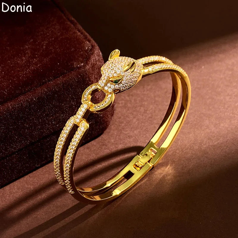 Donia jewelry new European and American fashion leopard titanium steel micro-set AAA zircon luxury retro bracelet