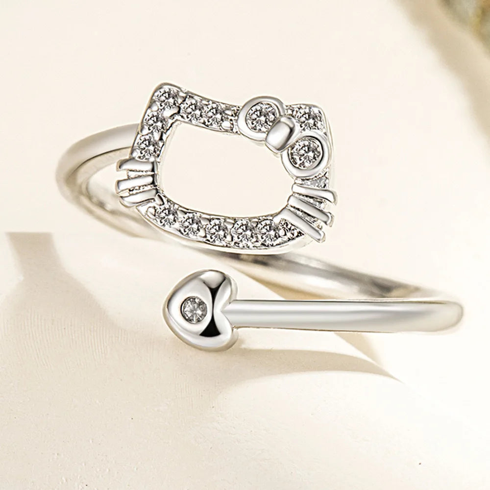 Silver Cat Opening Adjustable Ring jewelry.