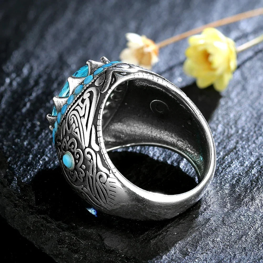 Silver Ring for unisex Blue Zircon Finger.