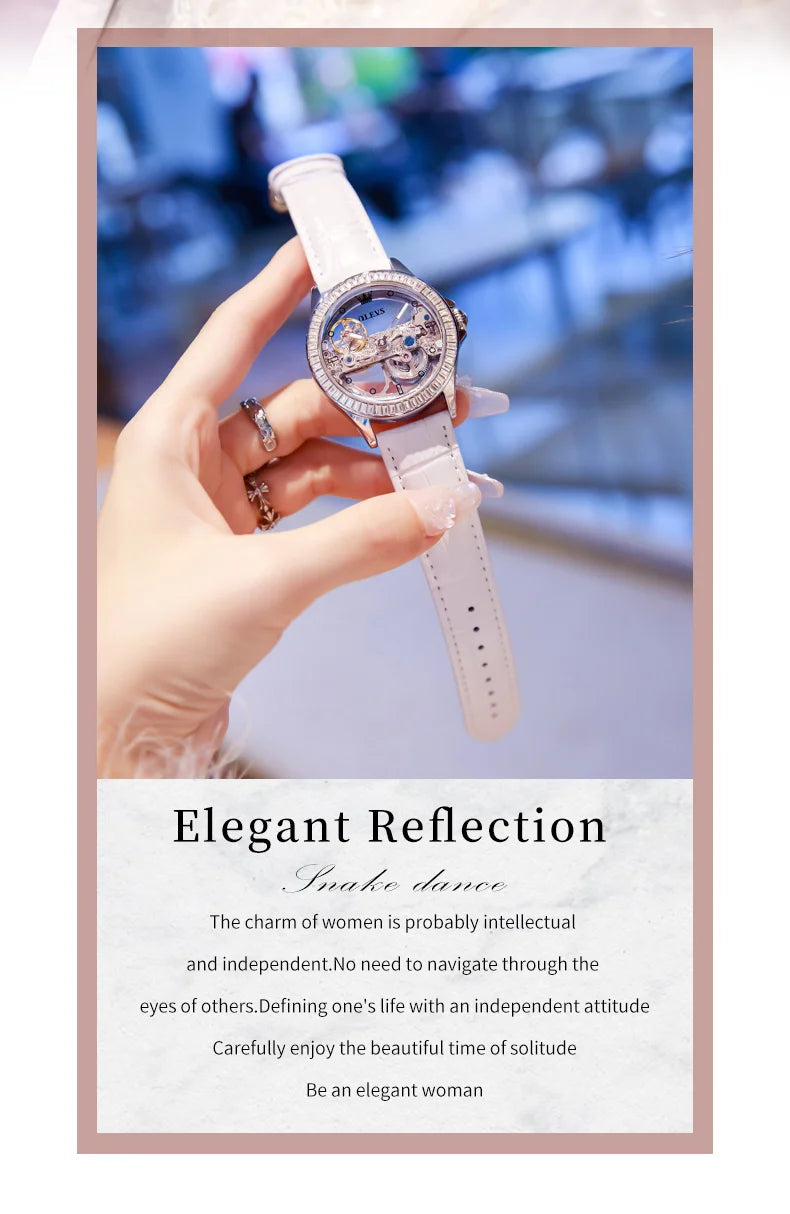 OLEVS 6699 Luxury Original Mechanical Watch For Women Hollow Skeleton Top Brand Wristwatch Waterproof Fashion Woman Watches 2024