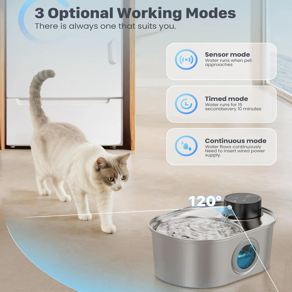 Stainless Steel Cat Wireless Water Dispenser Rechargeable Automatic Induction Circulation Filtration Silent Pet Water Dispenser